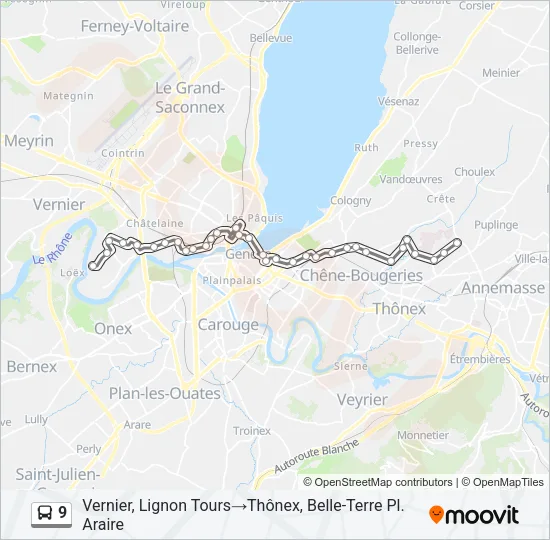 Plan de la ligne 9 de bus