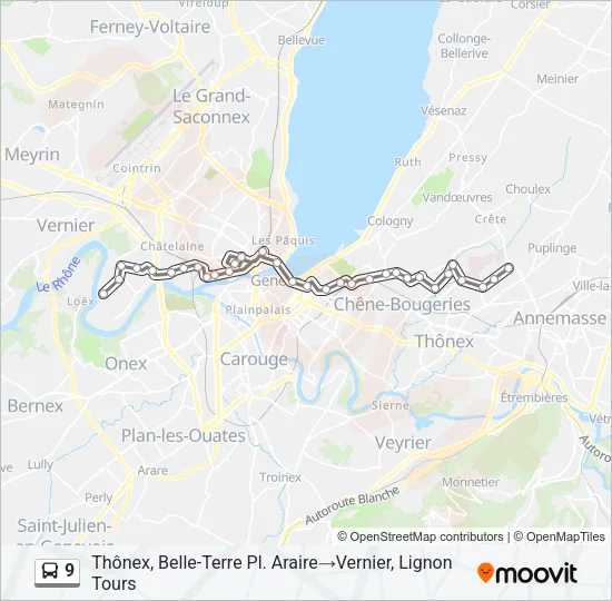 Plan de la ligne 9 de bus