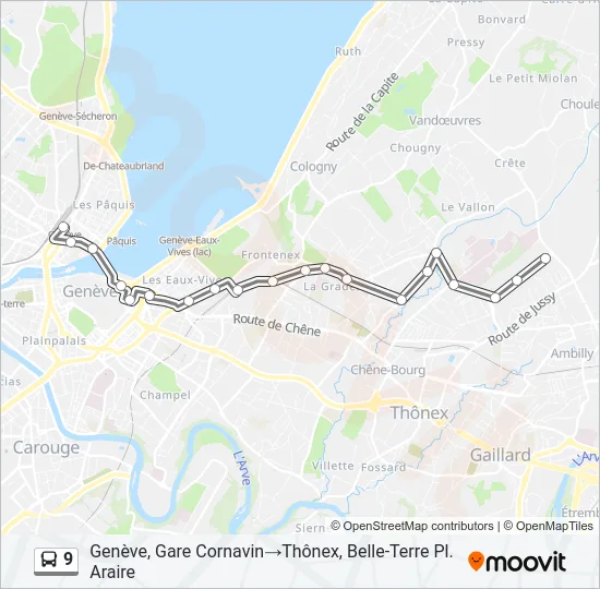 Plan de la ligne 9 de bus