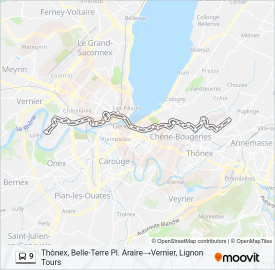 Plan de la ligne 9 de bus