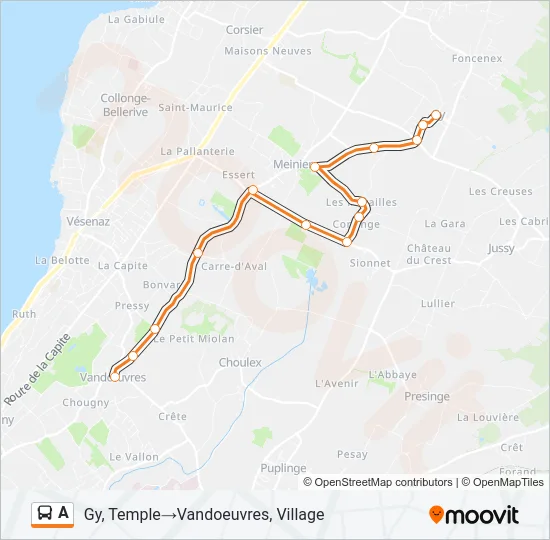 Plan de la ligne A de bus