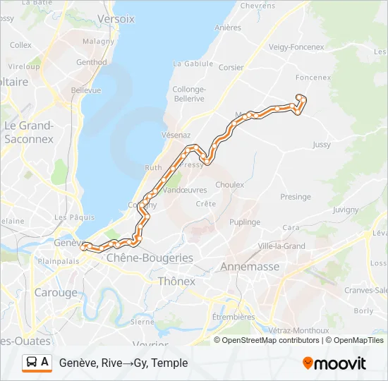 Plan de la ligne A de bus