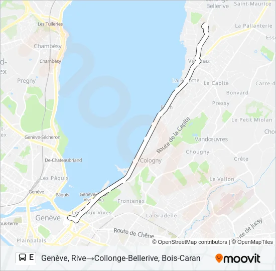 Plan de la ligne E de bus