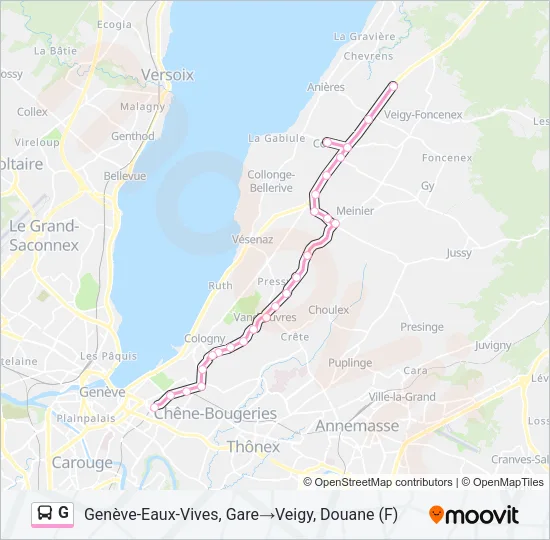 Plan de la ligne G de bus