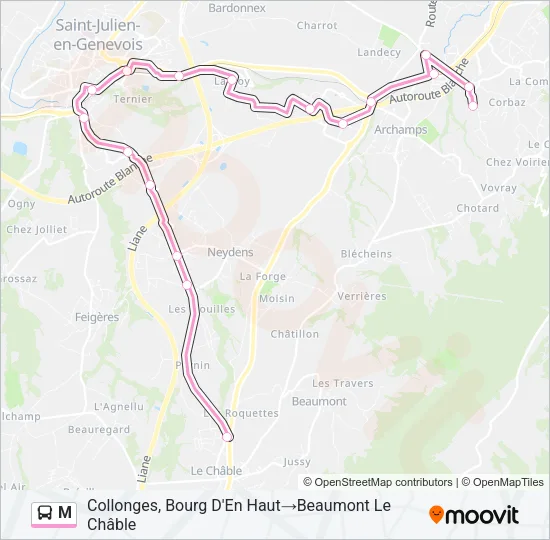 Plan de la ligne M de bus