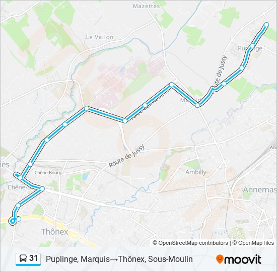 31 Route: Schedules, Stops & Maps - Puplinge, Marquis‎→Thônex, Sous ...