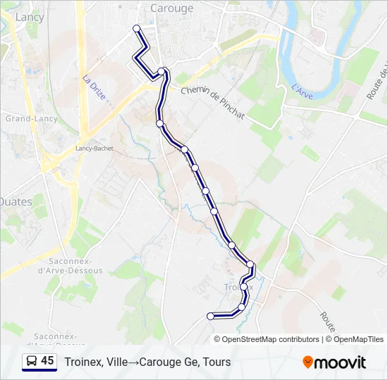 Plan de la ligne 45 de bus