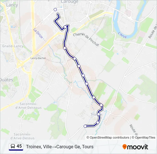 Plan de la ligne 45 de bus