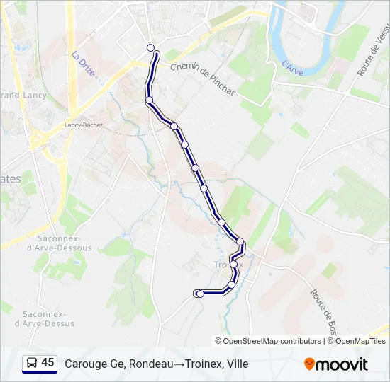 Plan de la ligne 45 de bus