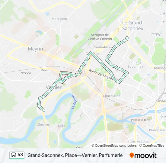 Plan de la ligne 53 de bus