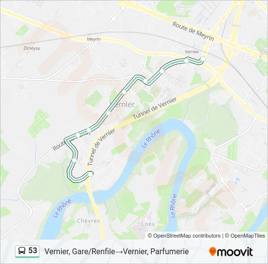 Plan de la ligne 53 de bus