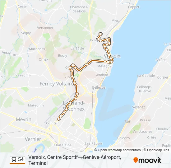 Plan de la ligne 54 de bus