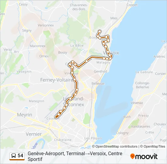 Plan de la ligne 54 de bus