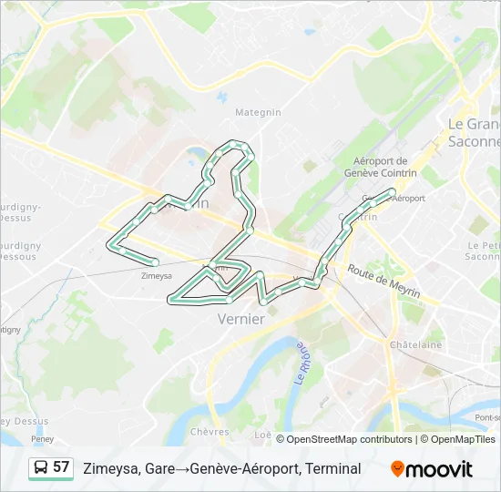 Plan de la ligne 57 de bus