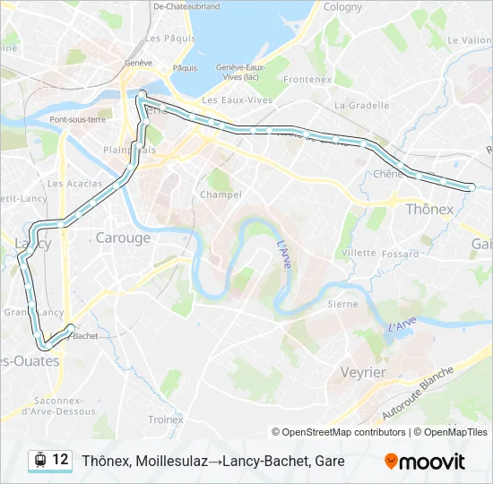 Plan de la ligne 12 de tram