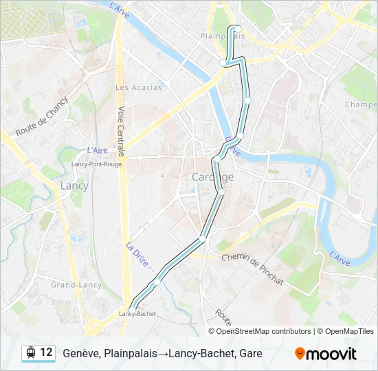 Plan de la ligne 12 de tram