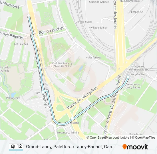 Plan de la ligne 12 de tram