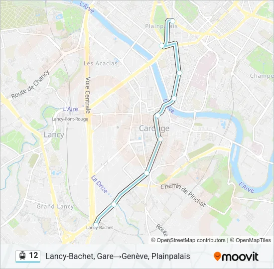Plan de la ligne 12 de tram