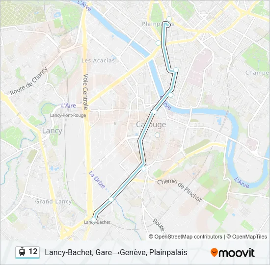 Plan de la ligne 12 de tram