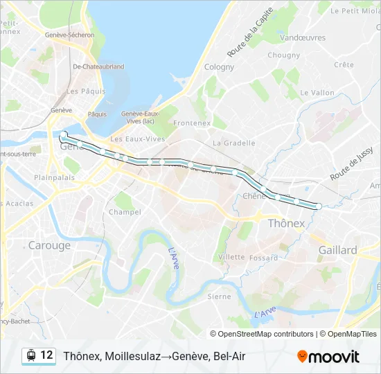Plan de la ligne 12 de tram