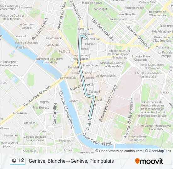 Plan de la ligne 12 de tram