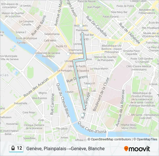 Plan de la ligne 12 de tram