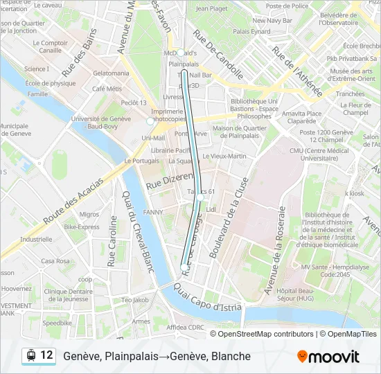 Plan de la ligne 12 de tram