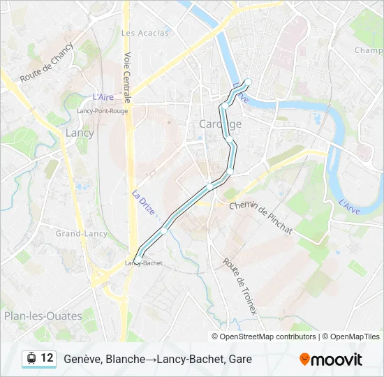 Plan de la ligne 12 de tram