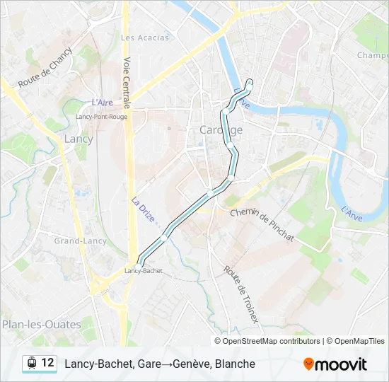 Plan de la ligne 12 de tram