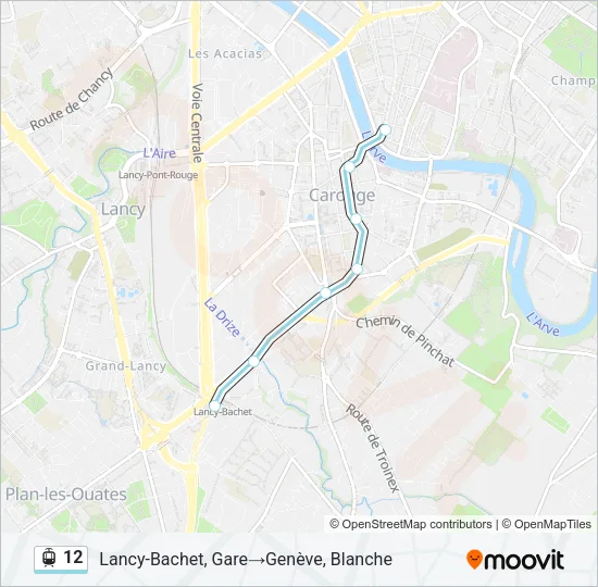 Plan de la ligne 12 de tram
