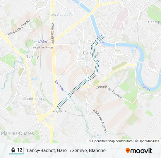 Plan de la ligne 12 de tram