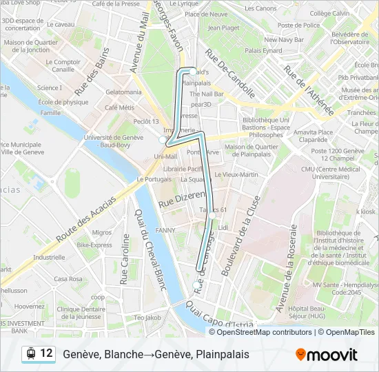 Plan de la ligne 12 de tram