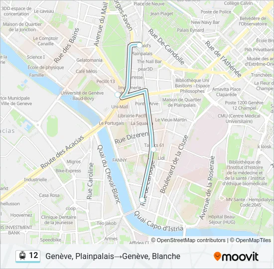 Plan de la ligne 12 de tram