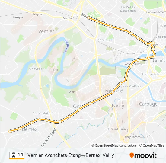 Plan de la ligne 14 de tram