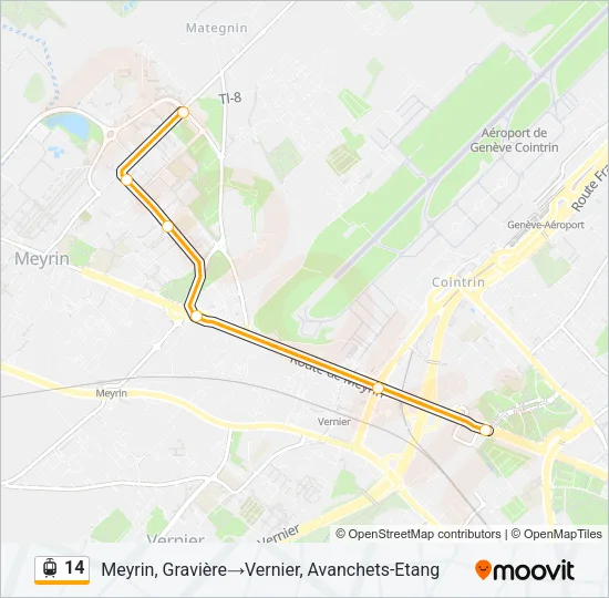 Plan de la ligne 14 de tram
