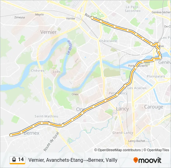 Plan de la ligne 14 de tram