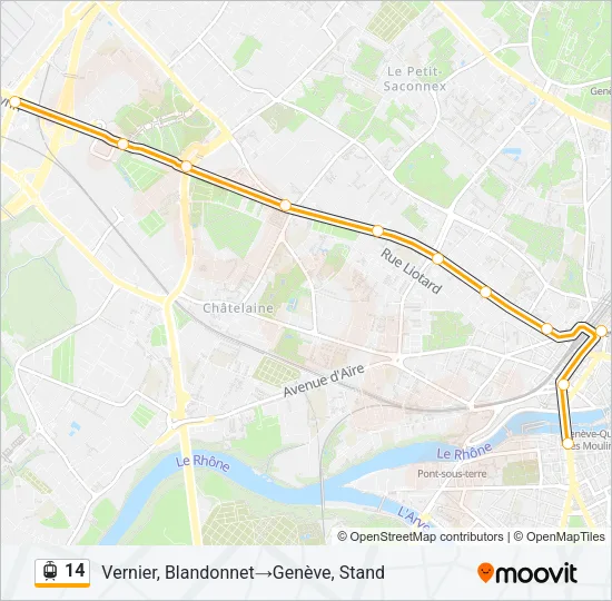 Plan de la ligne 14 de tram