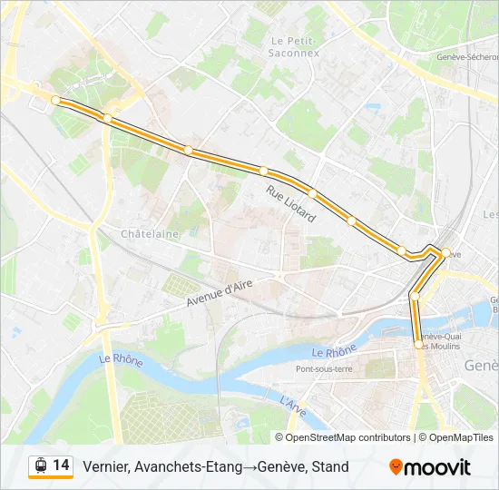 Plan de la ligne 14 de tram