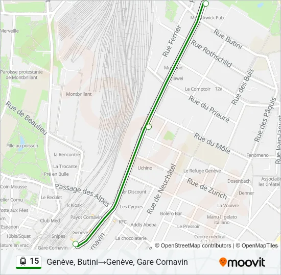 Plan de la ligne 15 de tram