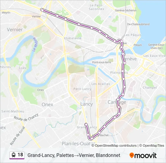 Plan de la ligne 18 de tram