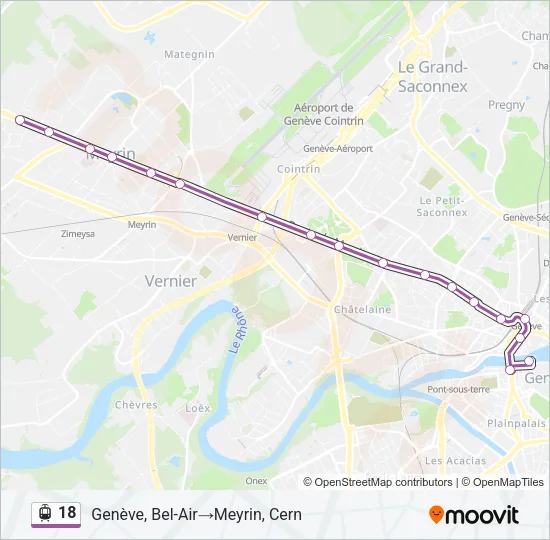 Plan de la ligne 18 de tram