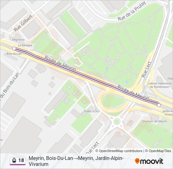 Plan de la ligne 18 de tram