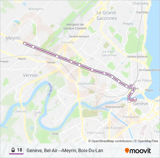 Plan de la ligne 18 de tram