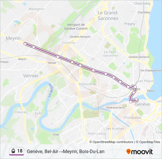 Plan de la ligne 18 de tram