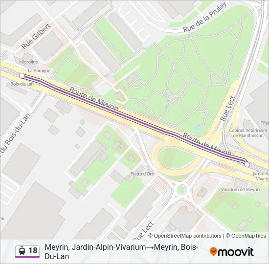 Plan de la ligne 18 de tram