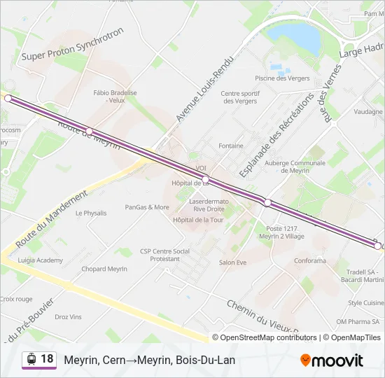 Plan de la ligne 18 de tram