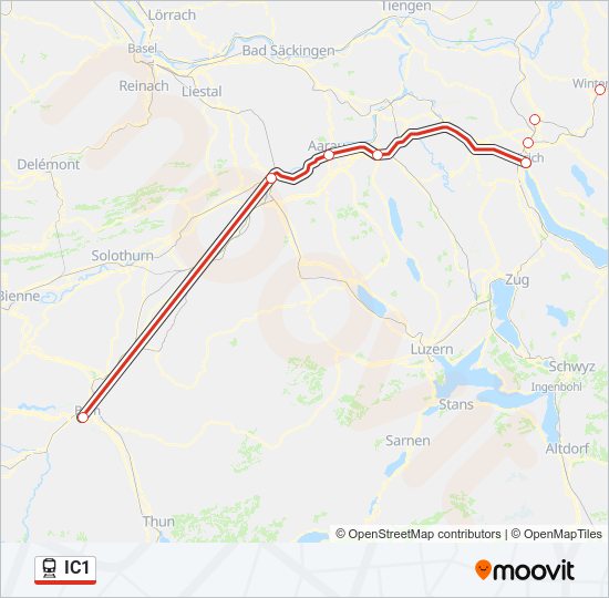 Plan de la ligne IC1 de train