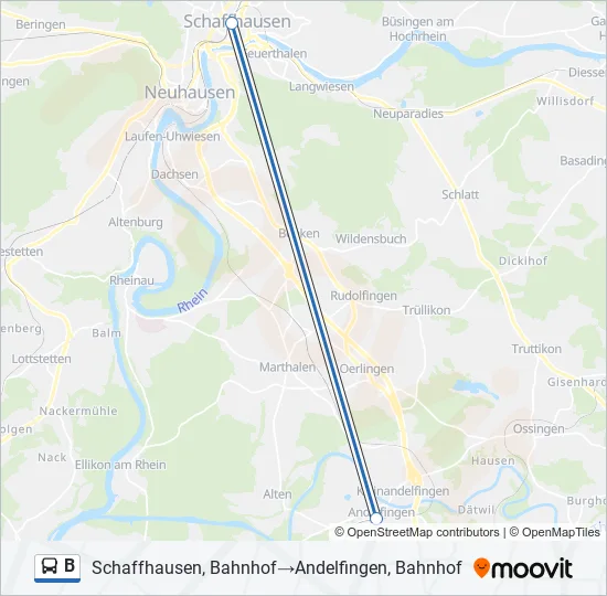 Plan de la ligne B de bus