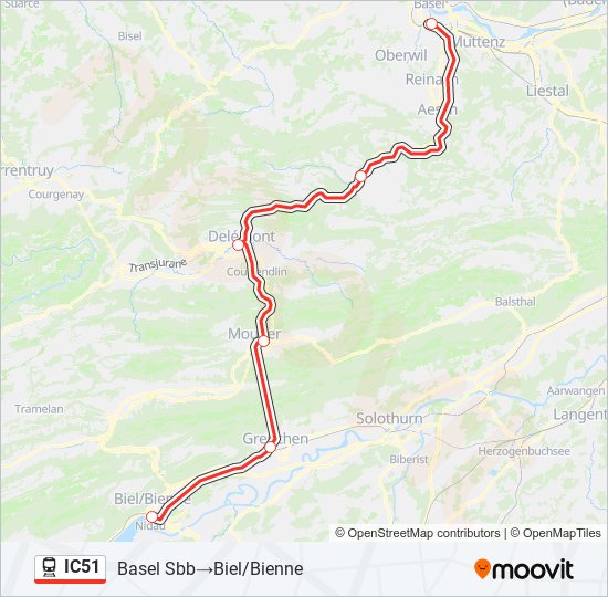 Plan de la ligne IC51 de train