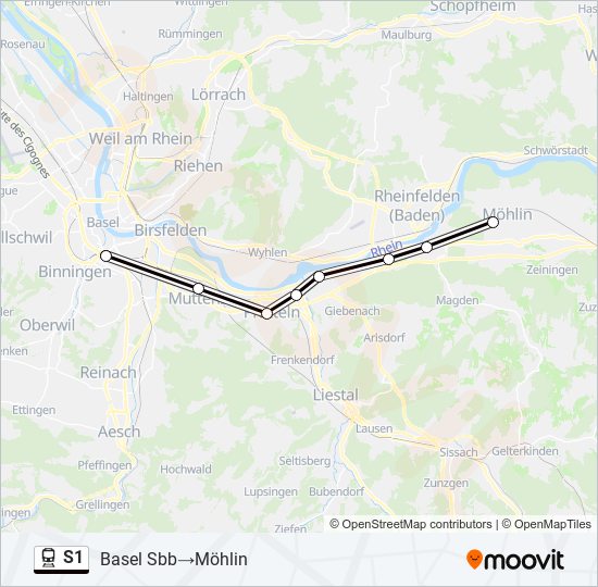 Plan de la ligne S1 de train